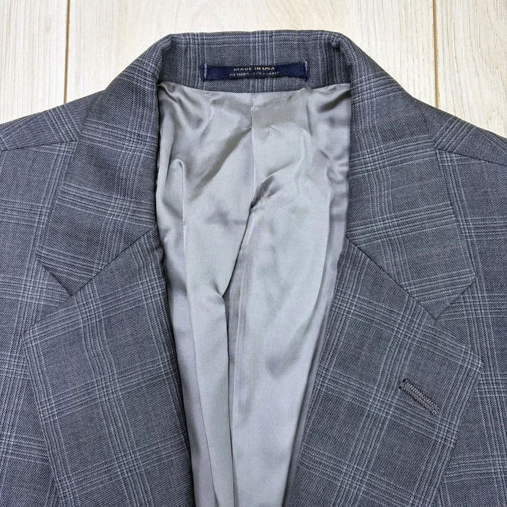 Hart Schaffner Marx GOLD Loro Piana Plaid Windowpane Wool Suit Mens 42R 38x30